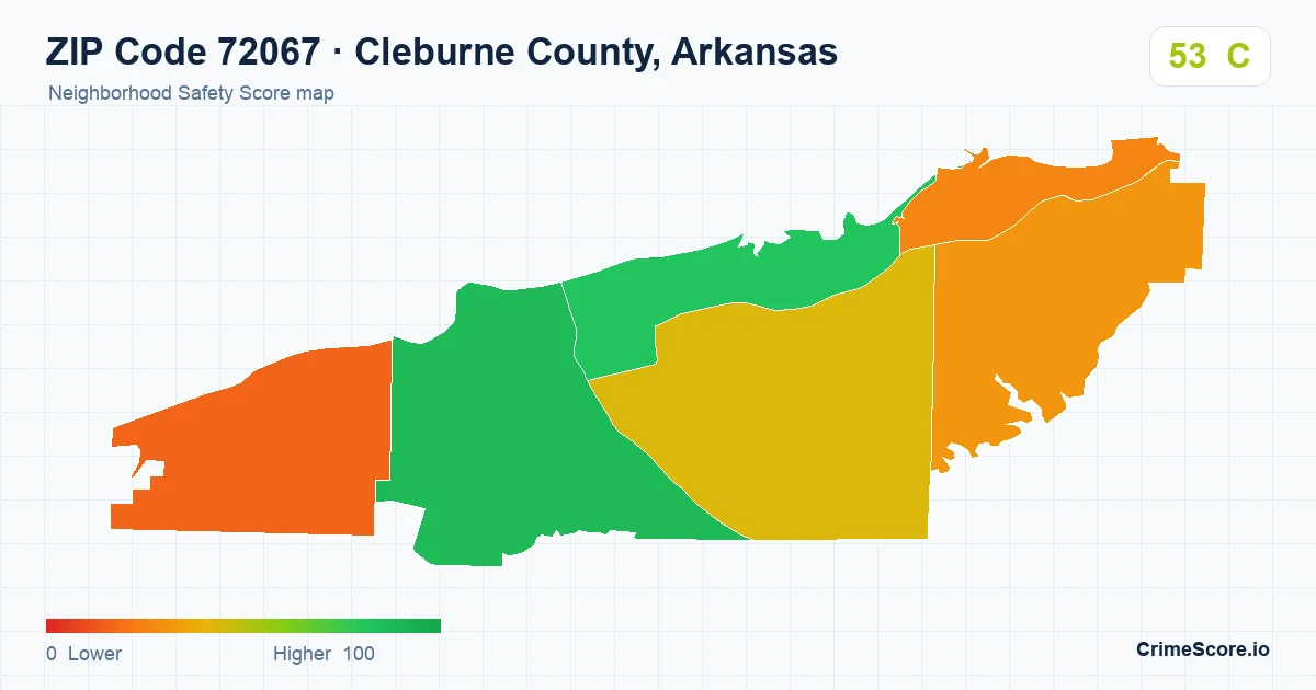 ZIP Code 72067 in Cleburne County, Arkansas neighborhood Safety Score map