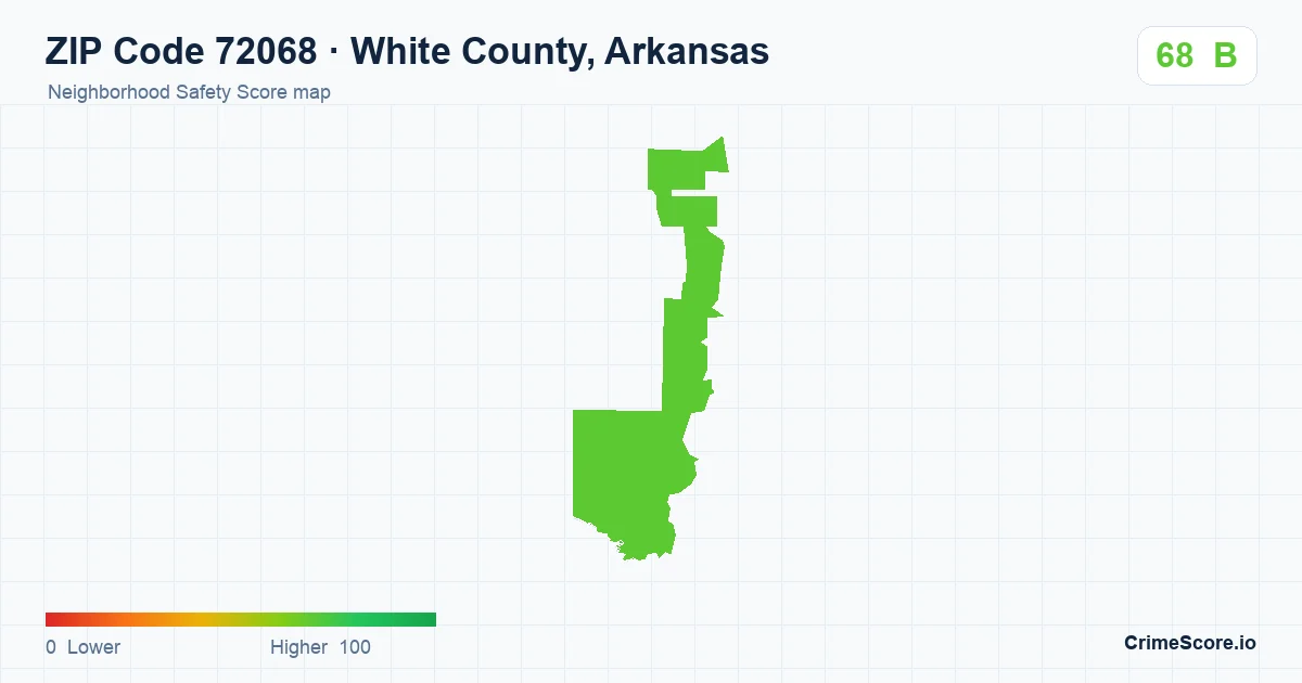 ZIP Code 72068 in White County, Arkansas neighborhood Safety Score map