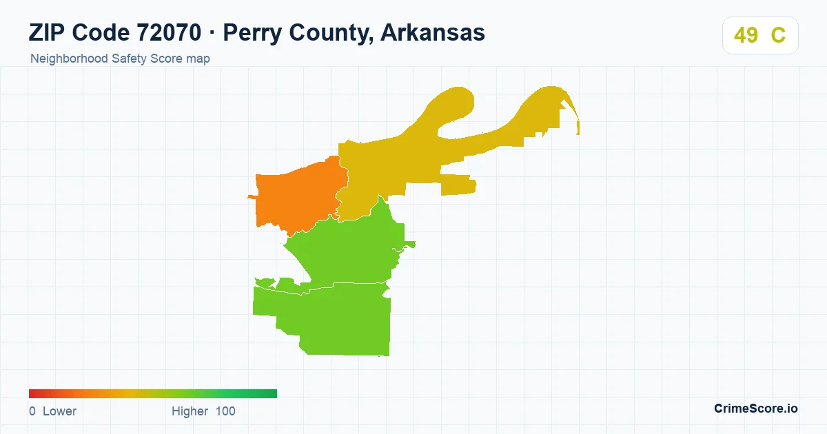 ZIP Code 72070 in Perry County, Arkansas neighborhood Safety Score map