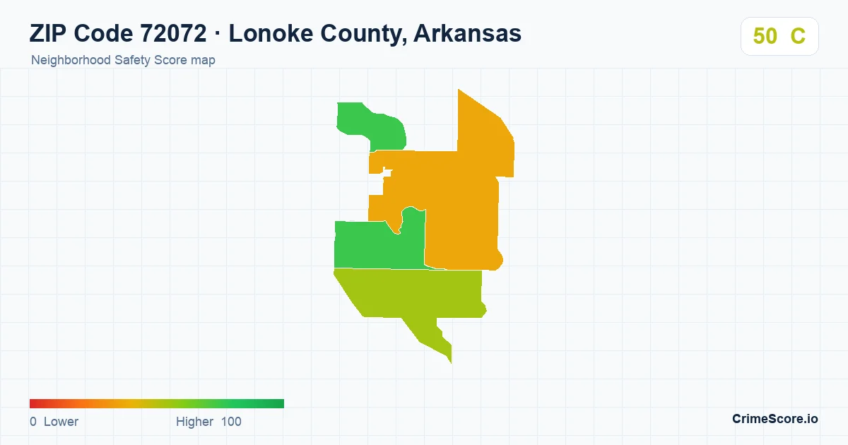ZIP Code 72072 in Lonoke County, Arkansas neighborhood Safety Score map
