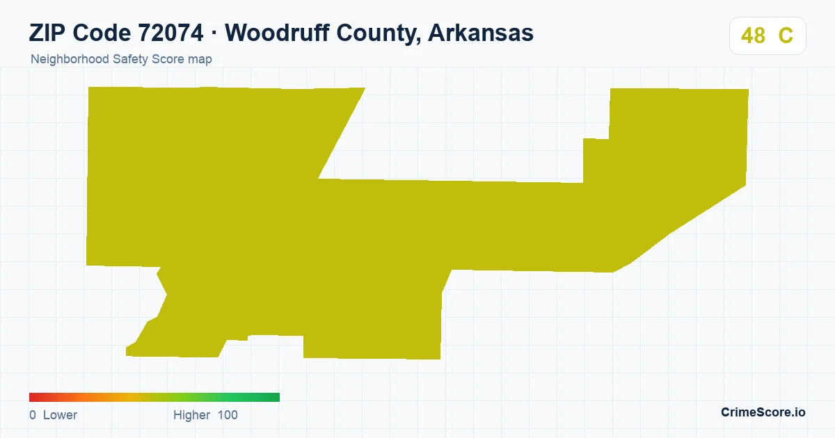 ZIP Code 72074 in Woodruff County, Arkansas neighborhood Safety Score map