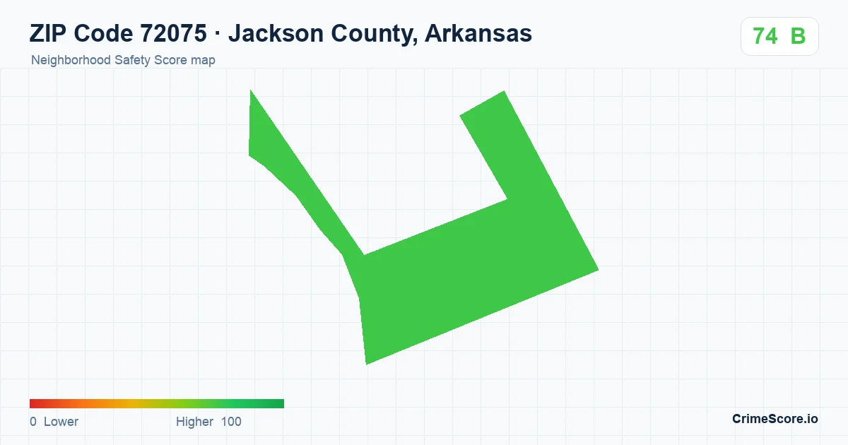 ZIP Code 72075 in Jackson County, Arkansas neighborhood Safety Score map