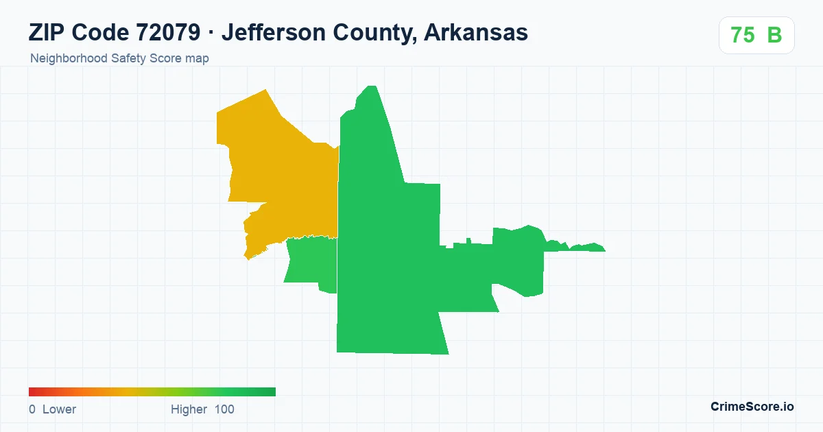 ZIP Code 72079 in Jefferson County, Arkansas neighborhood Safety Score map