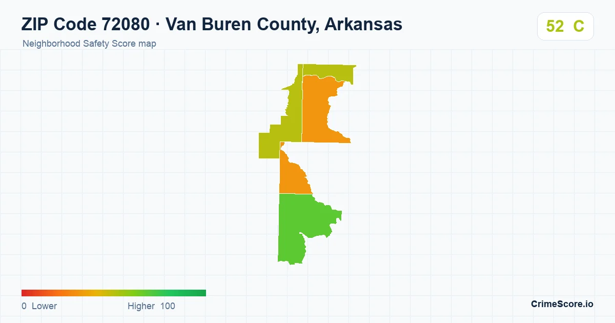 ZIP Code 72080 in Van Buren County, Arkansas neighborhood Safety Score map