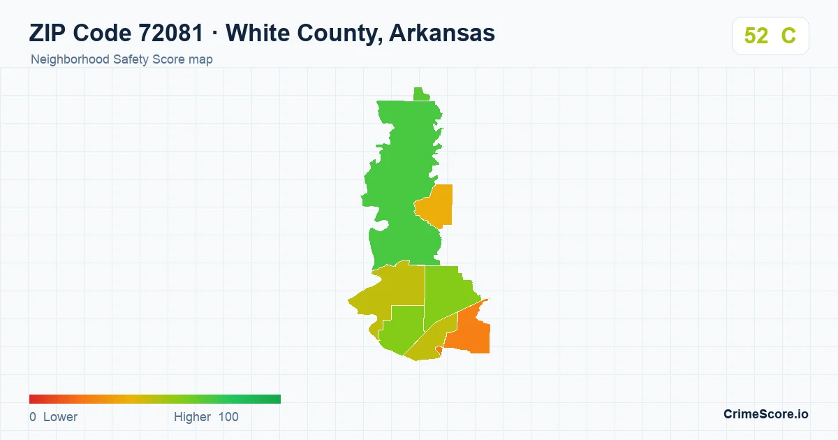 ZIP Code 72081 in White County, Arkansas neighborhood Safety Score map