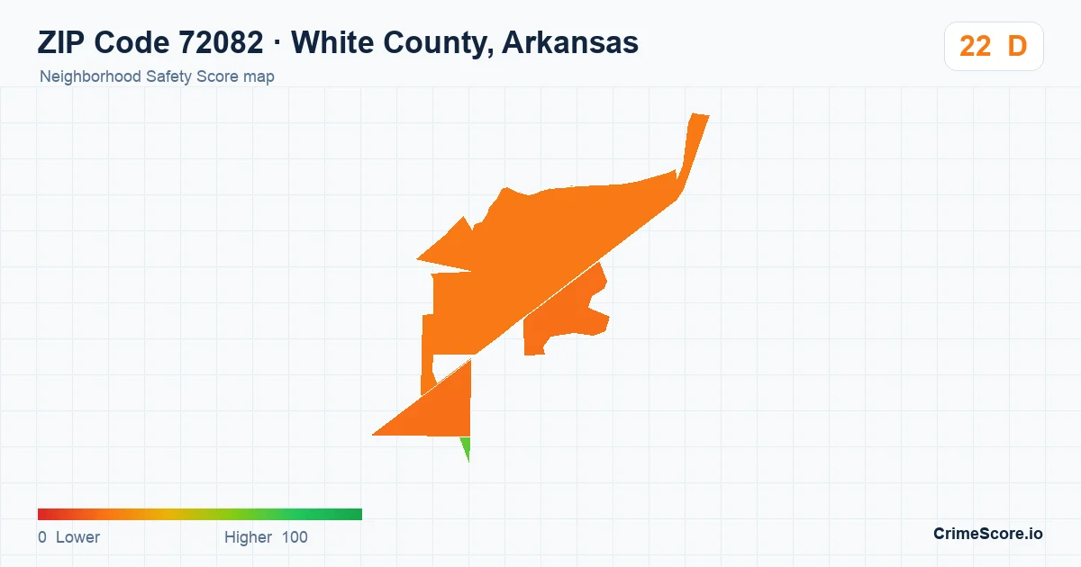 ZIP Code 72082 in White County, Arkansas neighborhood Safety Score map