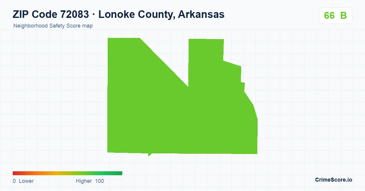 ZIP Code 72083 in Lonoke County, Arkansas neighborhood Safety Score map