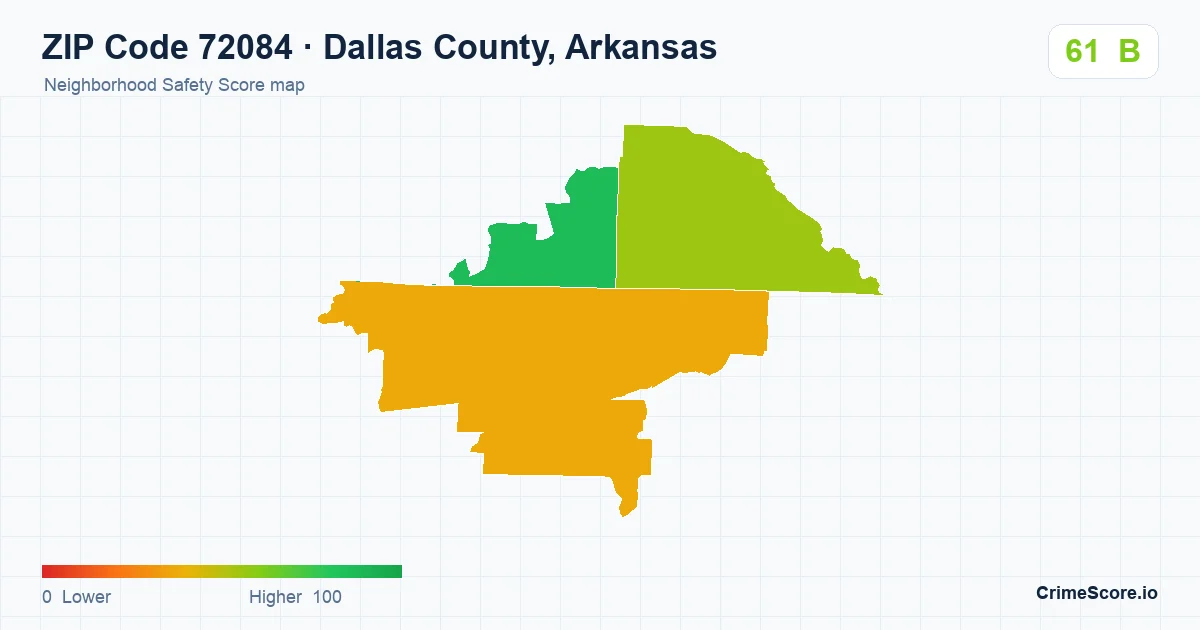 ZIP Code 72084 in Dallas County, Arkansas neighborhood Safety Score map