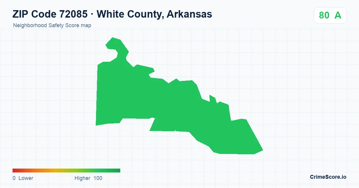 ZIP Code 72085 in White County, Arkansas neighborhood Safety Score map