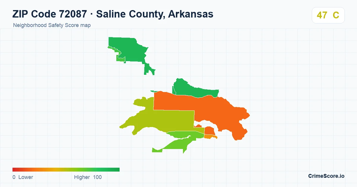ZIP Code 72087 in Saline County, Arkansas neighborhood Safety Score map