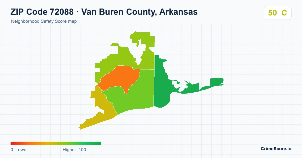 ZIP Code 72088 in Van Buren County, Arkansas neighborhood Safety Score map