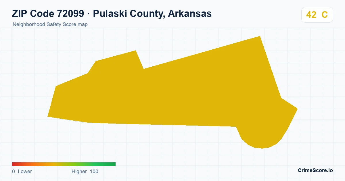 ZIP Code 72099 in Pulaski County, Arkansas neighborhood Safety Score map