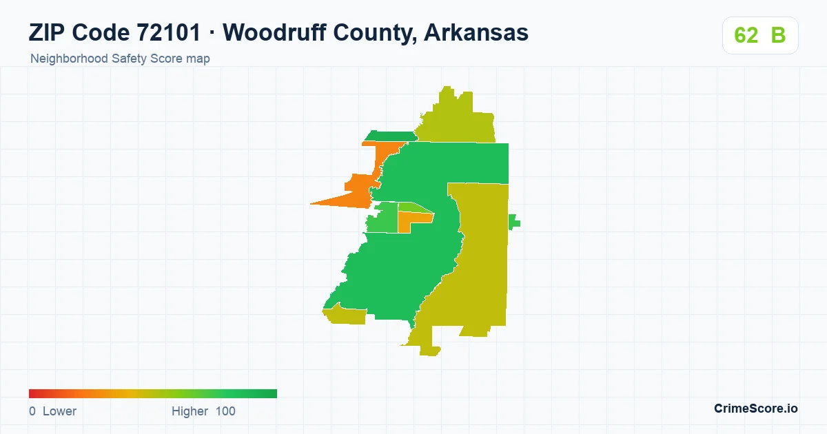 ZIP Code 72101 in Woodruff County, Arkansas neighborhood Safety Score map