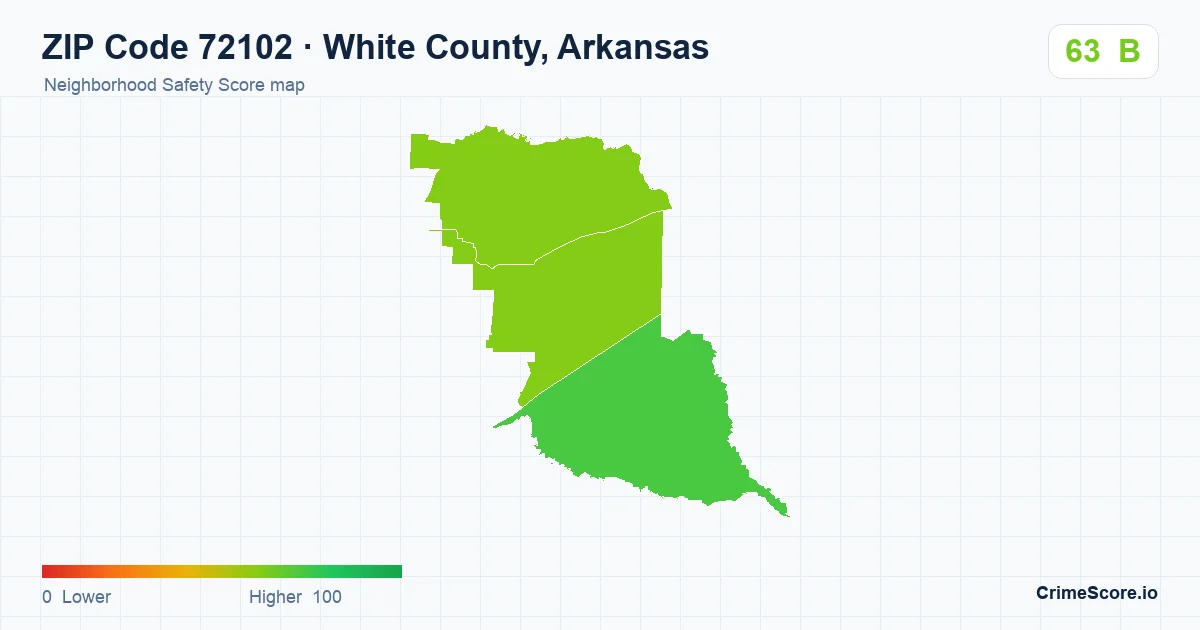 ZIP Code 72102 in White County, Arkansas neighborhood Safety Score map