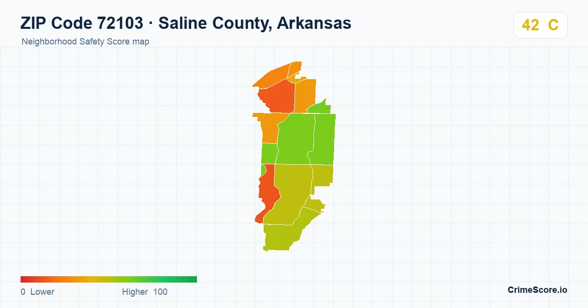 ZIP Code 72103 in Saline County, Arkansas neighborhood Safety Score map