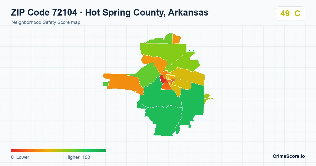 ZIP Code 72104 in Hot Spring County, Arkansas neighborhood Safety Score map