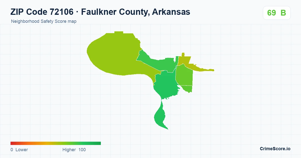 ZIP Code 72106 in Faulkner County, Arkansas neighborhood Safety Score map