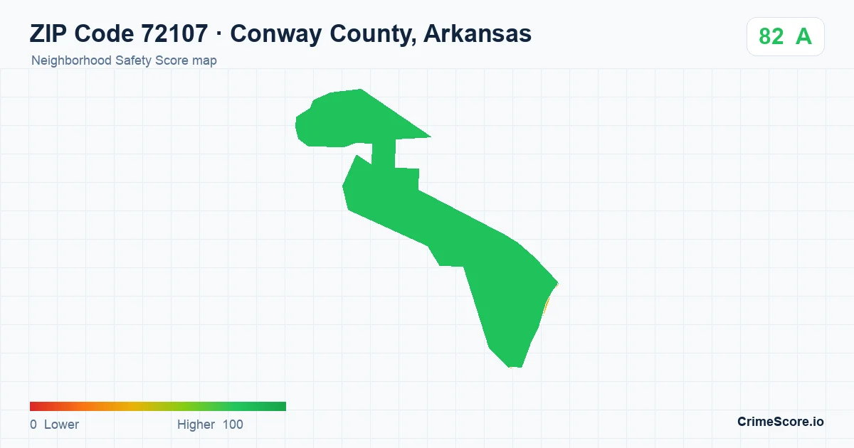 ZIP Code 72107 in Conway County, Arkansas neighborhood Safety Score map