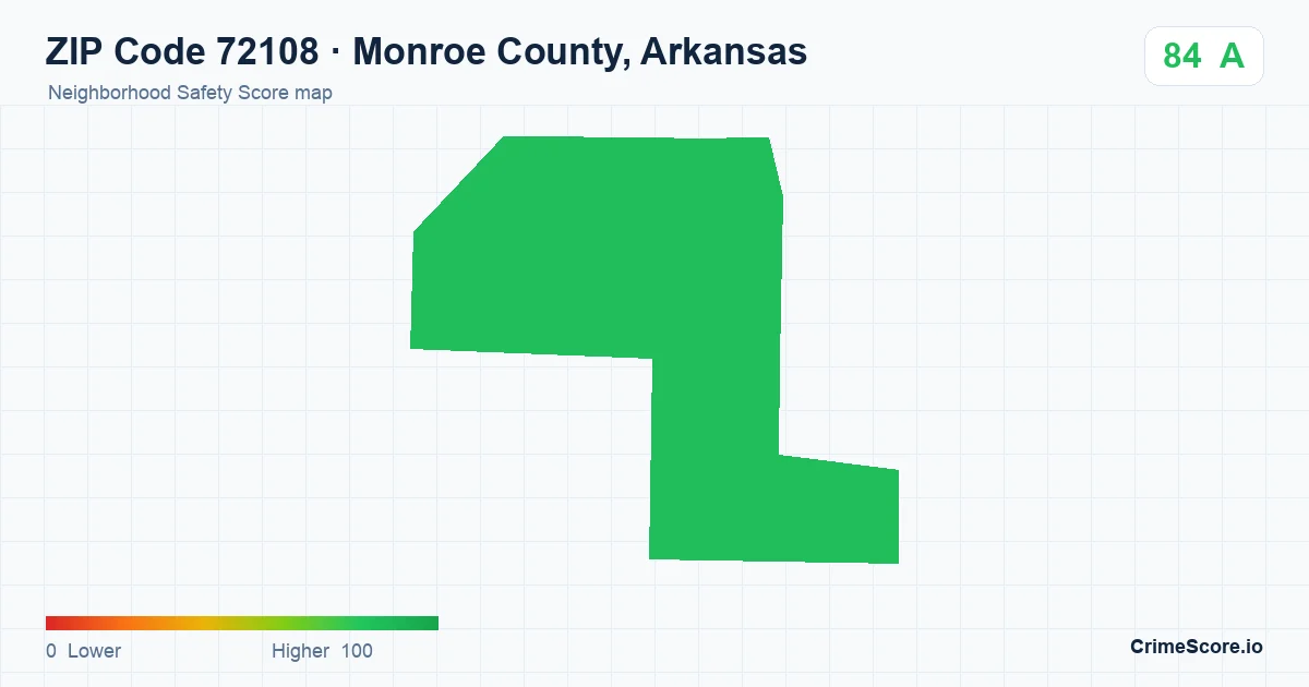 ZIP Code 72108 in Monroe County, Arkansas neighborhood Safety Score map