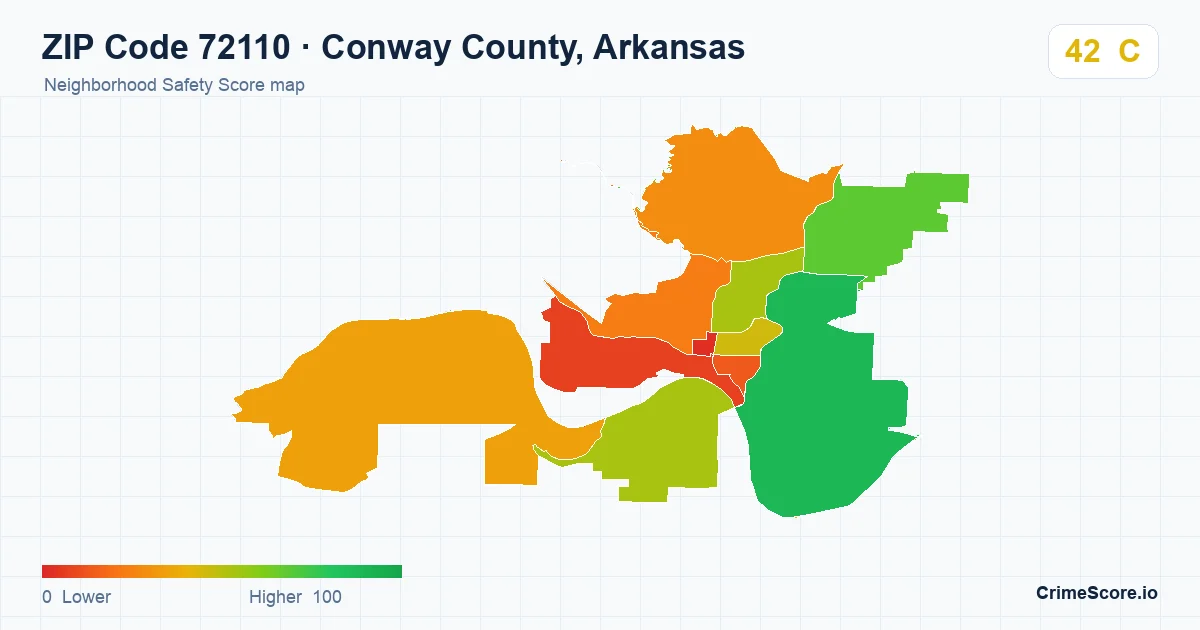 ZIP Code 72110 in Conway County, Arkansas neighborhood Safety Score map