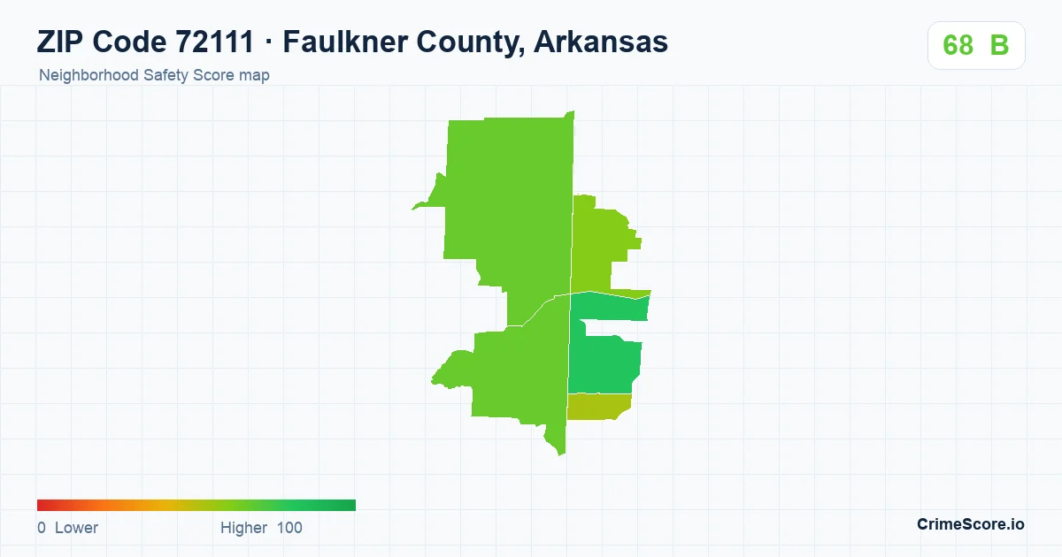 ZIP Code 72111 in Faulkner County, Arkansas neighborhood Safety Score map