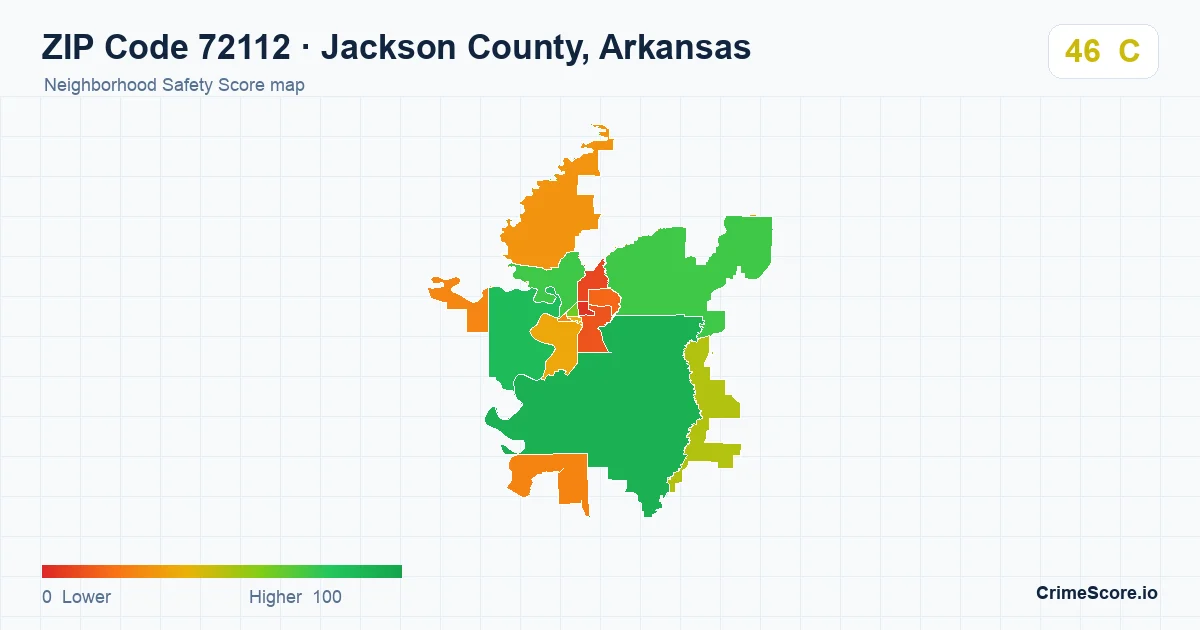 ZIP Code 72112 in Jackson County, Arkansas neighborhood Safety Score map