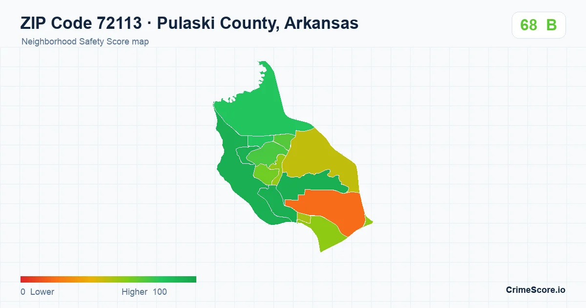 ZIP Code 72113 in Pulaski County, Arkansas neighborhood Safety Score map
