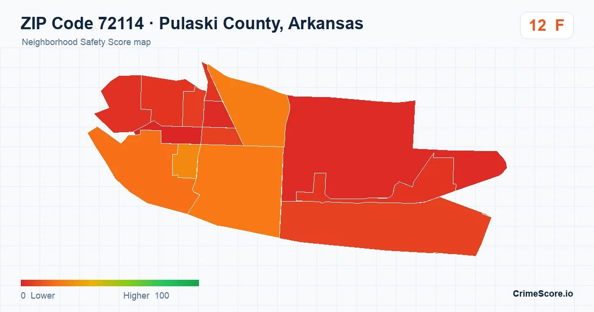 ZIP Code 72114 in Pulaski County, Arkansas neighborhood Safety Score map