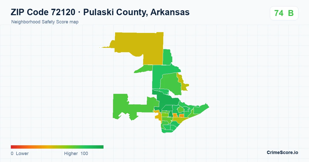 ZIP Code 72120 in Pulaski County, Arkansas neighborhood Safety Score map