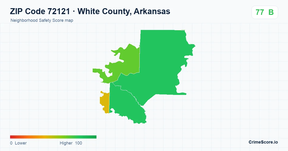 ZIP Code 72121 in White County, Arkansas neighborhood Safety Score map