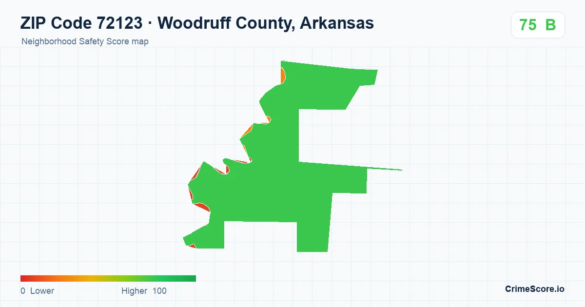 ZIP Code 72123 in Woodruff County, Arkansas neighborhood Safety Score map