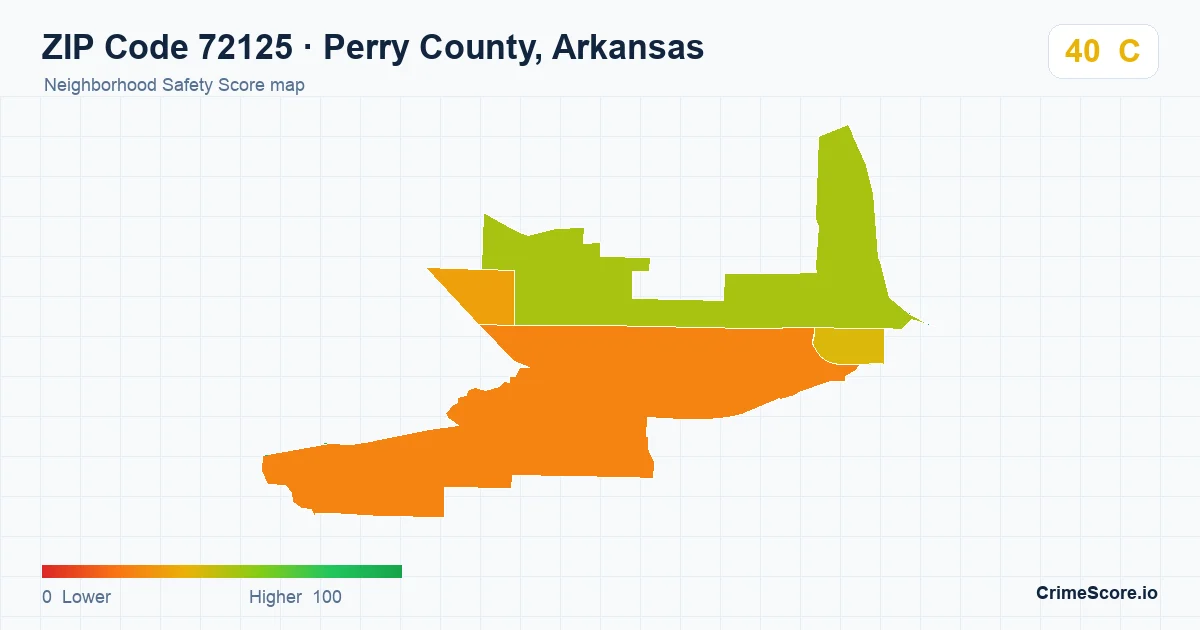 ZIP Code 72125 in Perry County, Arkansas neighborhood Safety Score map