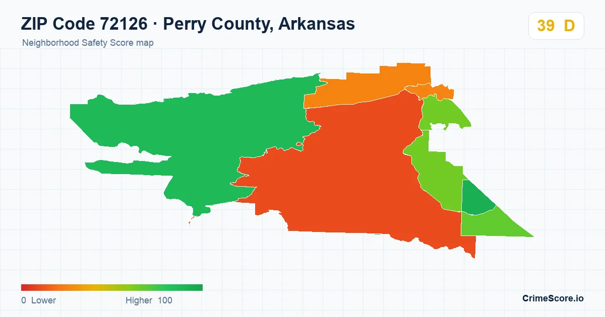 ZIP Code 72126 in Perry County, Arkansas neighborhood Safety Score map