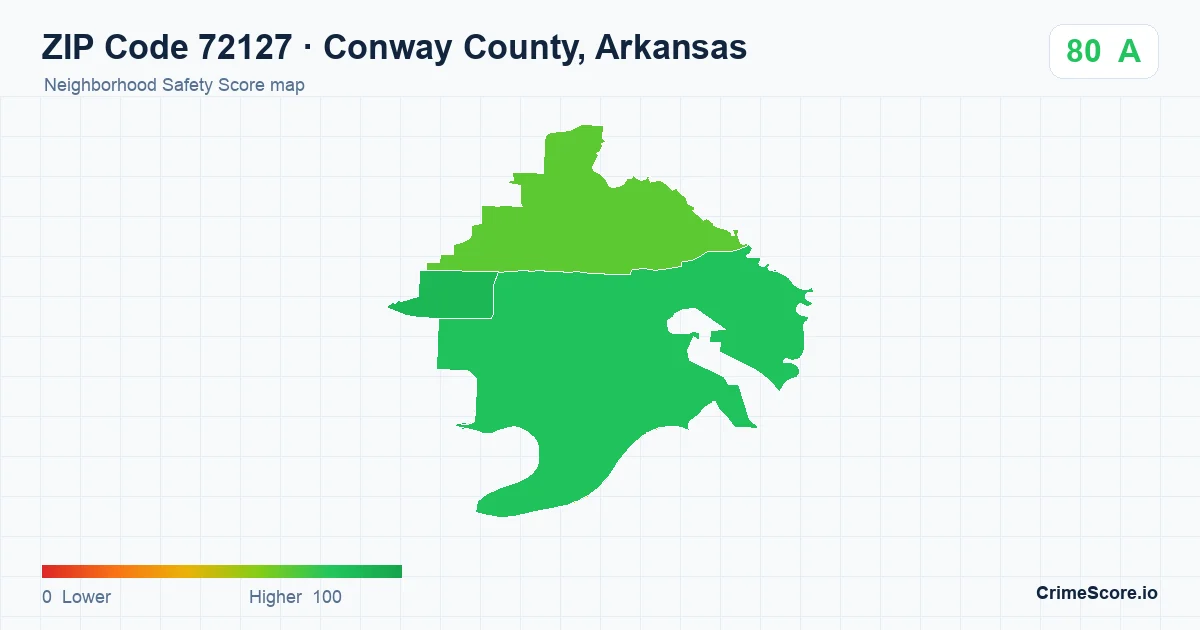 ZIP Code 72127 in Conway County, Arkansas neighborhood Safety Score map