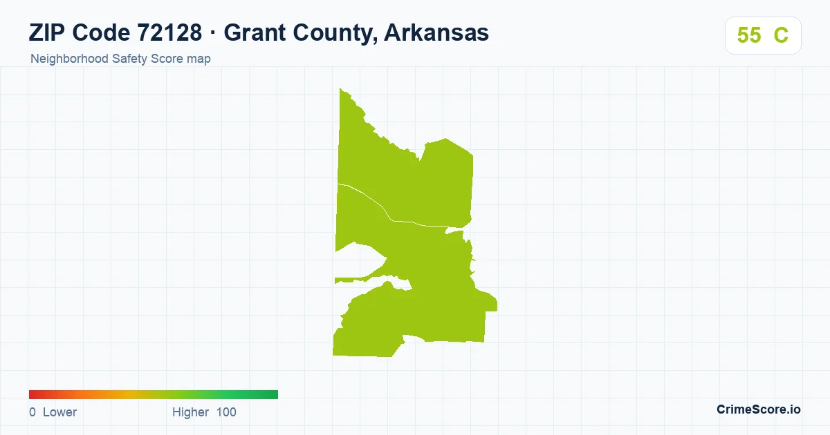 ZIP Code 72128 in Grant County, Arkansas neighborhood Safety Score map
