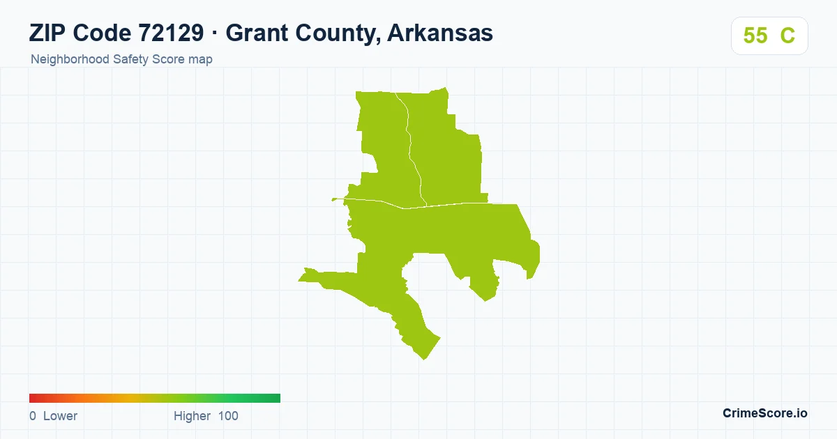 ZIP Code 72129 in Grant County, Arkansas neighborhood Safety Score map