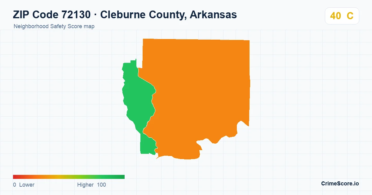 ZIP Code 72130 in Cleburne County, Arkansas neighborhood Safety Score map