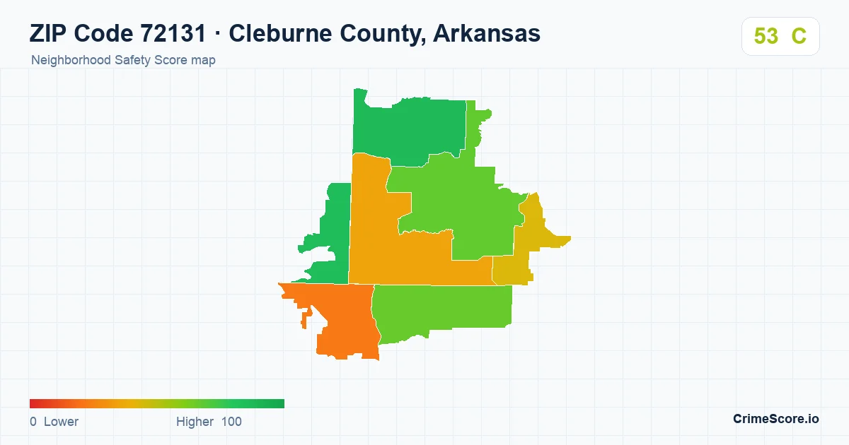 ZIP Code 72131 in Cleburne County, Arkansas neighborhood Safety Score map