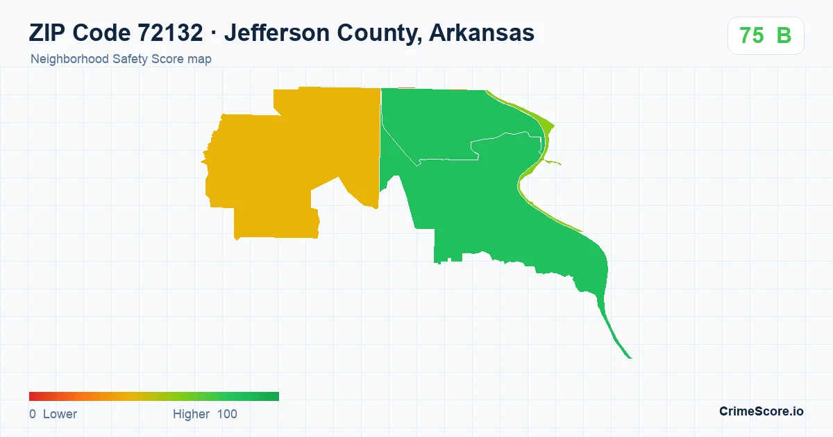 ZIP Code 72132 in Jefferson County, Arkansas neighborhood Safety Score map
