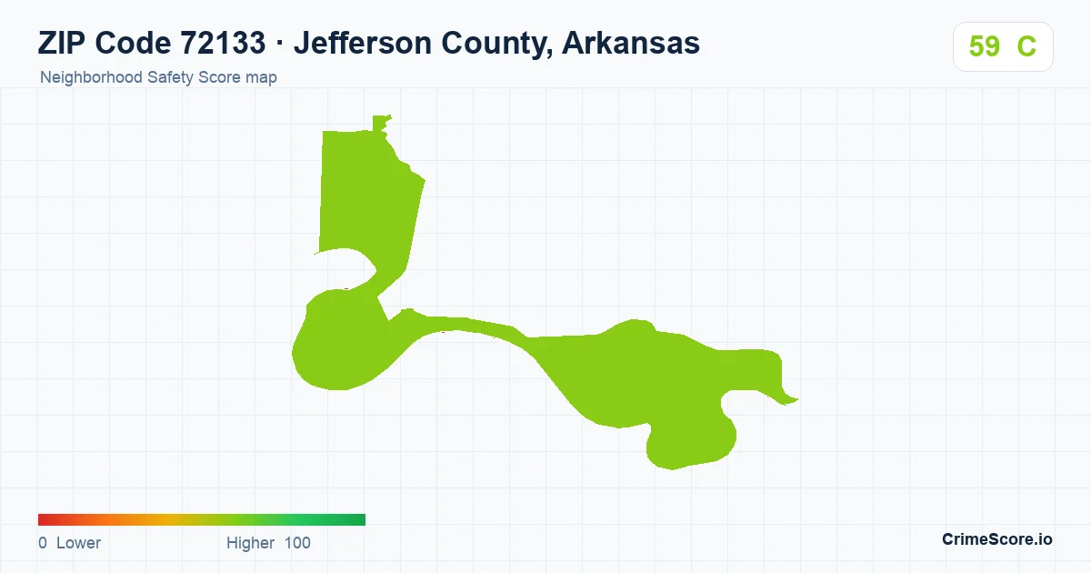 ZIP Code 72133 in Jefferson County, Arkansas neighborhood Safety Score map