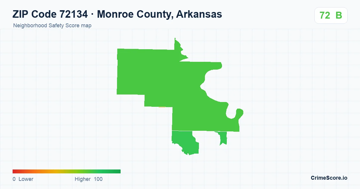 ZIP Code 72134 in Monroe County, Arkansas neighborhood Safety Score map
