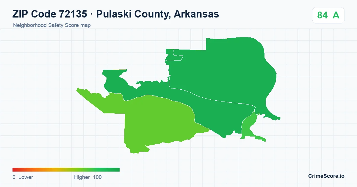 ZIP Code 72135 in Pulaski County, Arkansas neighborhood Safety Score map