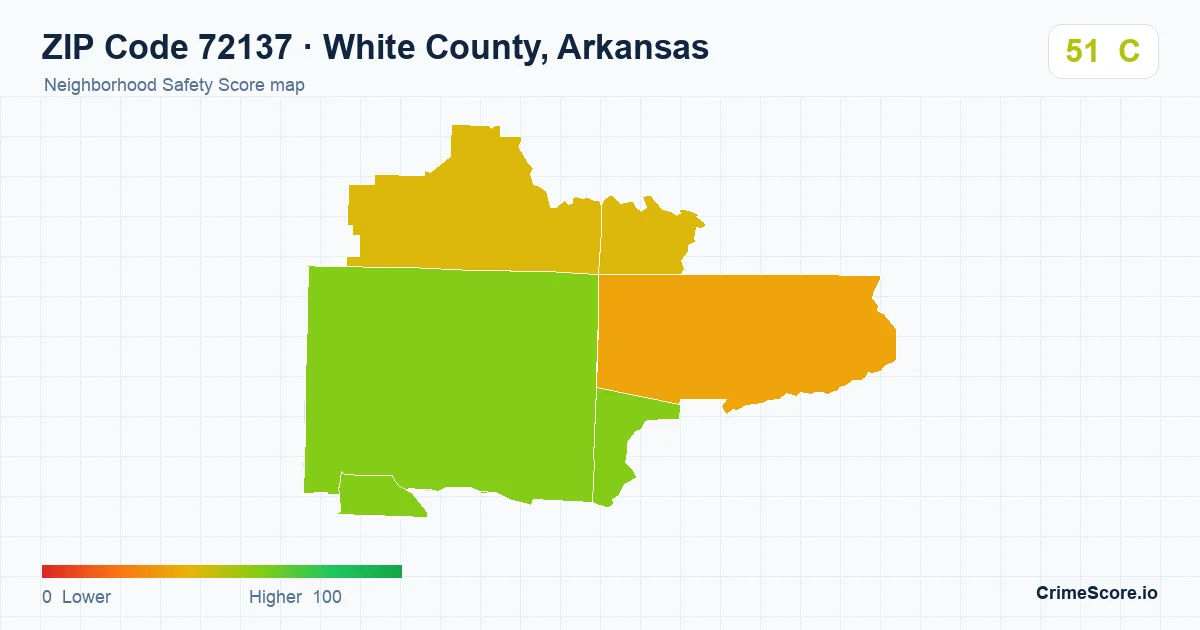 ZIP Code 72137 in White County, Arkansas neighborhood Safety Score map