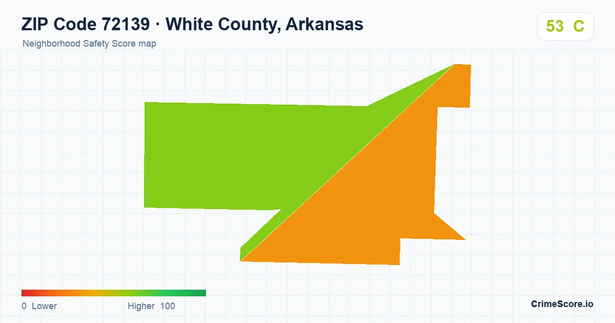 ZIP Code 72139 in White County, Arkansas neighborhood Safety Score map