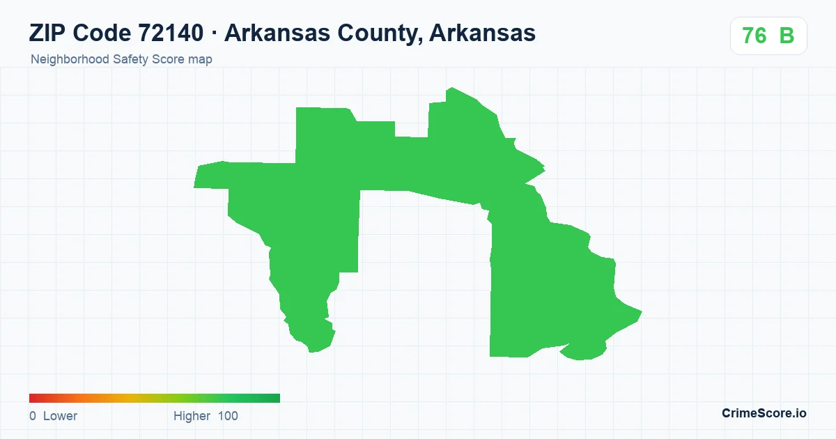 ZIP Code 72140 in Arkansas County, Arkansas neighborhood Safety Score map