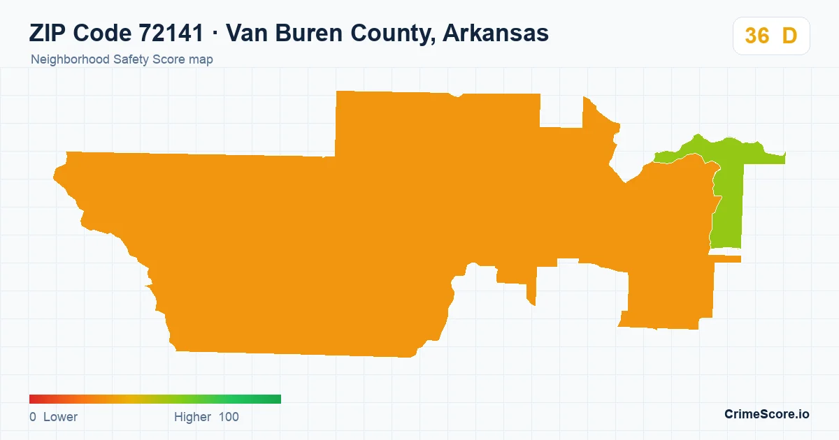 ZIP Code 72141 in Van Buren County, Arkansas neighborhood Safety Score map