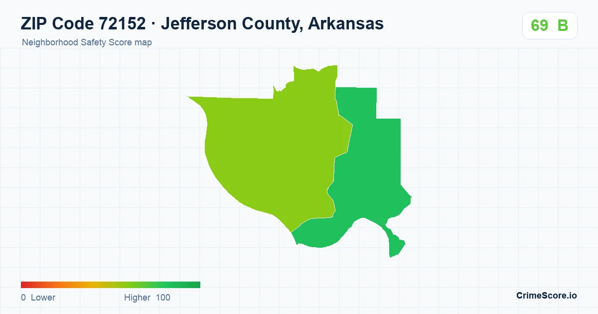 ZIP Code 72152 in Jefferson County, Arkansas neighborhood Safety Score map