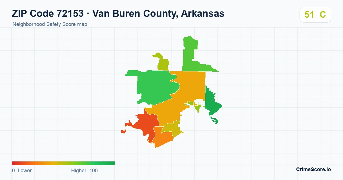 ZIP Code 72153 in Van Buren County, Arkansas neighborhood Safety Score map