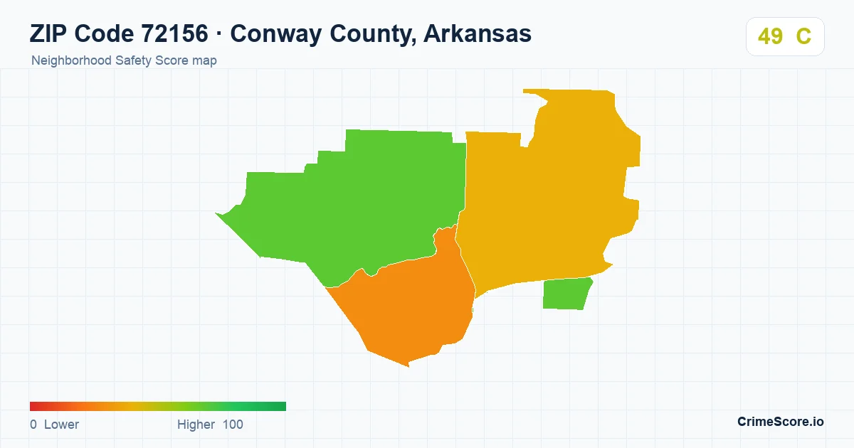 ZIP Code 72156 in Conway County, Arkansas neighborhood Safety Score map