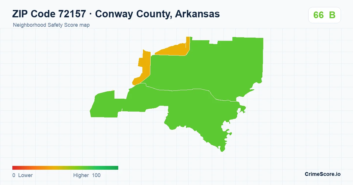 ZIP Code 72157 in Conway County, Arkansas neighborhood Safety Score map